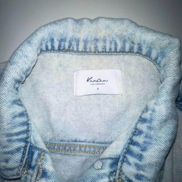 KanCan 100% Cotton Light Acid Wash Destructed Cropped Denim Jacket Small Women’s - Picture 12 of 14